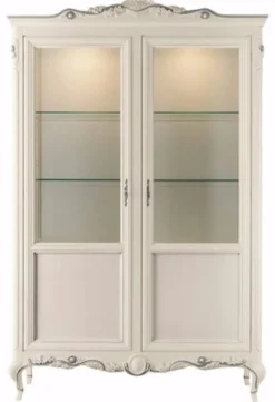 Casa Padrino Luxus Barock Vitrine Creme / Grau - Handgefertigter italienischer Barockstil Vitrinenschrank - Italienische Barock Möbel - Barockstil Möbel - Luxus Qualität - Made in Italy