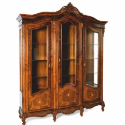 Casa Padrino Luxus Barock Vitrine mit 3 Türen Braun Intarsien 177,6 x H. 230 cm - Prunkvoller Barockstil Vitrinenschrank - Barock Möbel