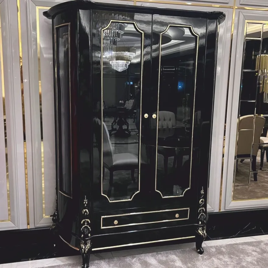 Casa Padrino Luxus Barock Vitrine mit 2 Glastüren und Schublade Schwarz / Gold - Barockstil Möbel