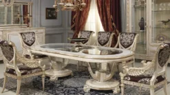 Casa Padrino Luxus Barock Vitrine Weiß / Gold - Edler Massivholz Vitrinenschrank mit 3 Glastüren und 2 Schubladen - Hotel Möbel - Schloss Möbel - Luxus Qualität - Made in Italy