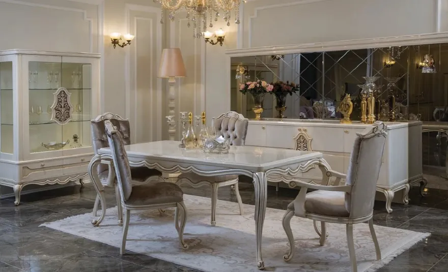 Casa Padrino Luxus Barock Vitrine Weiß / Beige / Braun 118 x 49 x H. 186 cm - Massivholz Vitrinenschrank mit 2 Glastüren und 2 Schubladen - Möbel im Barockstil