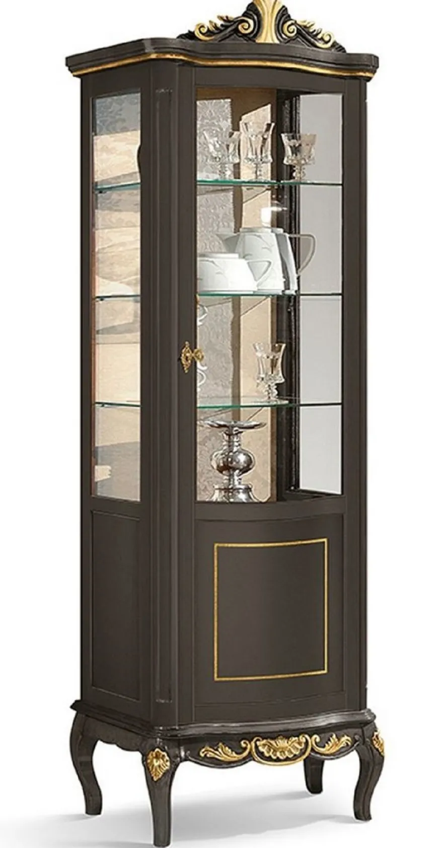 Casa Padrino Luxus Barock Vitrine Schwarz / Gold - Prunkvoller Barock Vitrinenschrank mit Glastür und 3 Glasregalen - Barock Möbel - Luxus Qualität - Made in Italy
