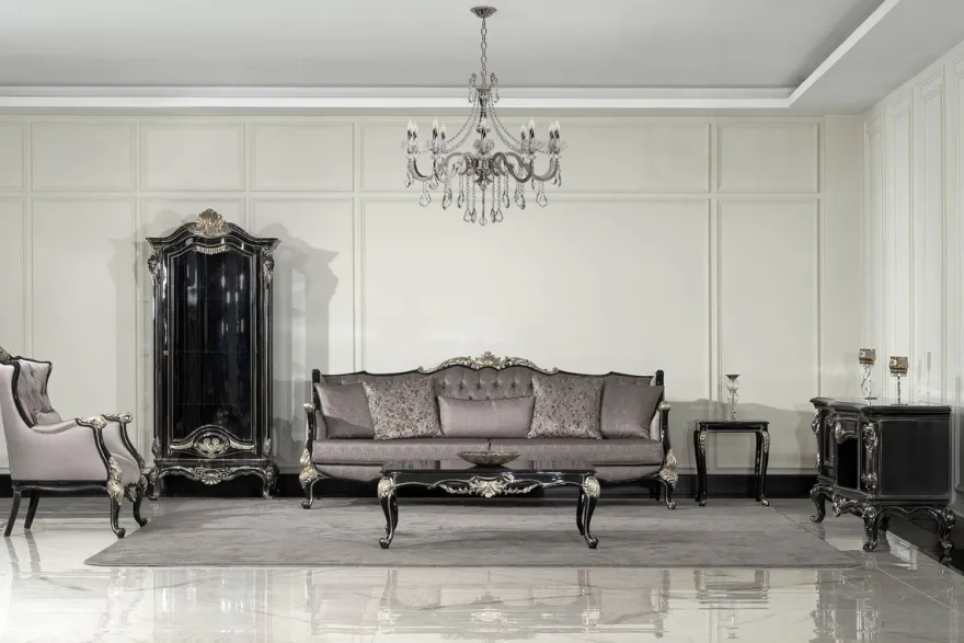 Casa Padrino Luxus Barock Vitrine Schwarz / Silber - Prunkvoller Massivholz Vitrinenschrank mit Glastür - Handgefertigte Barock Möbel - Edel & Prunkvoll