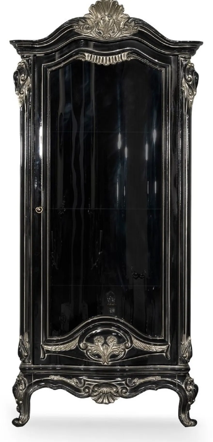 Casa Padrino Luxus Barock Vitrine Schwarz / Silber - Prunkvoller Massivholz Vitrinenschrank mit Glastür - Handgefertigte Barock Möbel - Edel & Prunkvoll