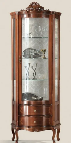 Casa Padrino Luxus Barock Vitrine Braun - Prunkvoller Barock Vitrinenschrank mit Glastür und 2 Schubladen - Barock Möbel - Luxus Qualität - Made in Italy