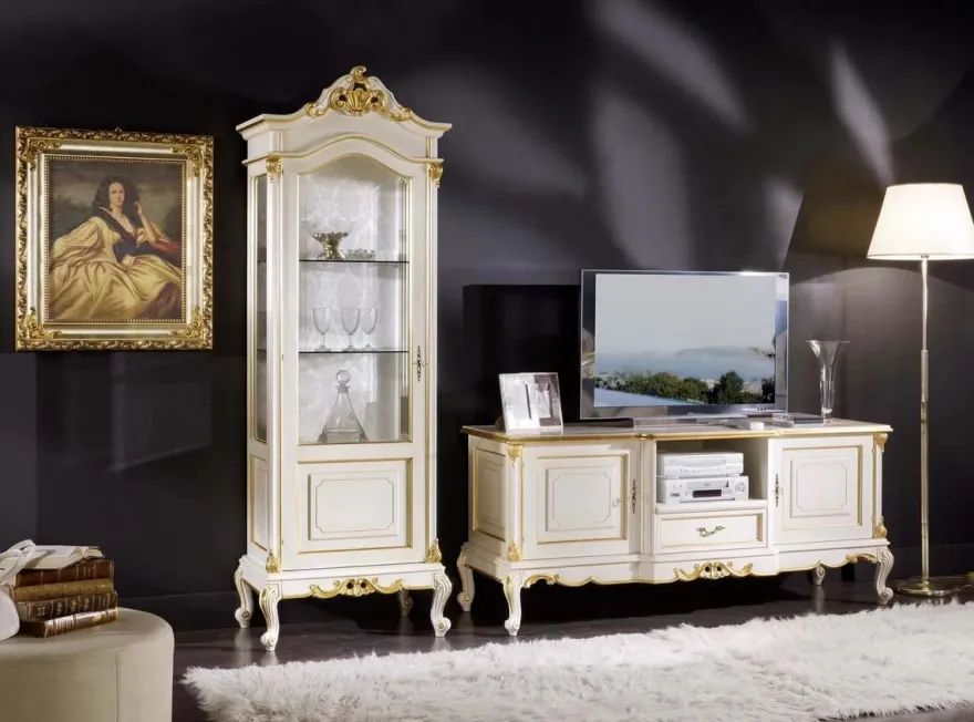 Casa Padrino Luxus Barock Vitrine Weiß / Gold - Handgefertigter Massivholz Vitrinenschrank mit Tür - Prunkvolle Barock Möbel - Luxus Qualität - Made in Italy