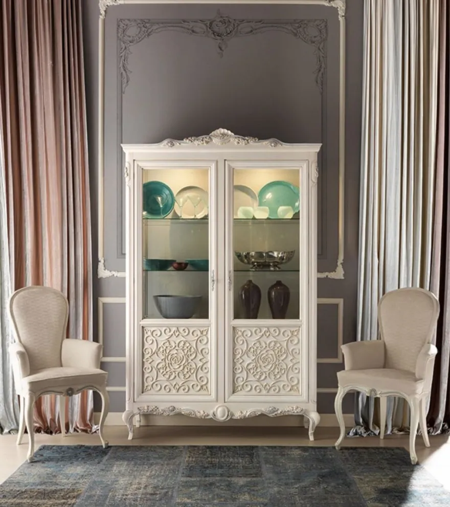 Casa Padrino Luxus Barock Vitrine Creme / Grau - Handgefertigter italienischer Barockstil Vitrinenschrank - Barockstil Möbel - Italienische Barock Möbel - Luxus Qualität - Made in Italy