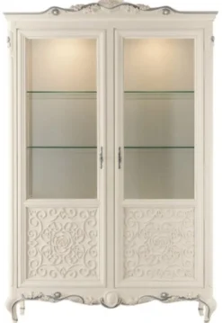 Casa Padrino Luxus Barock Vitrine Creme / Grau - Handgefertigter italienischer Barockstil Vitrinenschrank - Barockstil Möbel - Italienische Barock Möbel - Luxus Qualität - Made in Italy