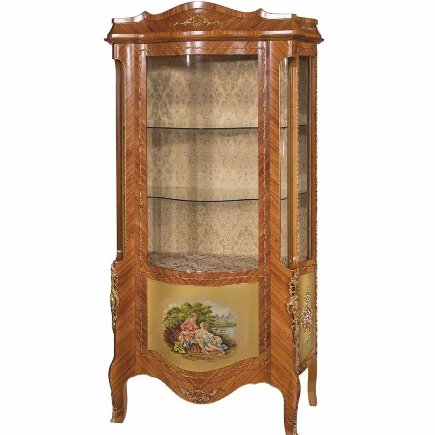 Casa Padrino Luxus Barock Vitrine Braun / Gold / Messing H. 200 cm - Made in Italy