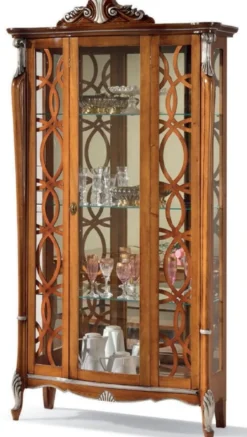 Casa Padrino Luxus Barock Vitrine Braun / Silber - Handgefertigter italienischer Barockstil Vitrinenschrank - Barockstil Möbel - Italienische Barock Möbel - Luxus Qualität - Made in Italy