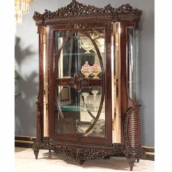 Casa Padrino Luxus Barock Vitrine Dunkelbraun / Gold 180 x H. 245 cm - Prunkvoller Massivholz Vitrinenschrank - Barock Möbel