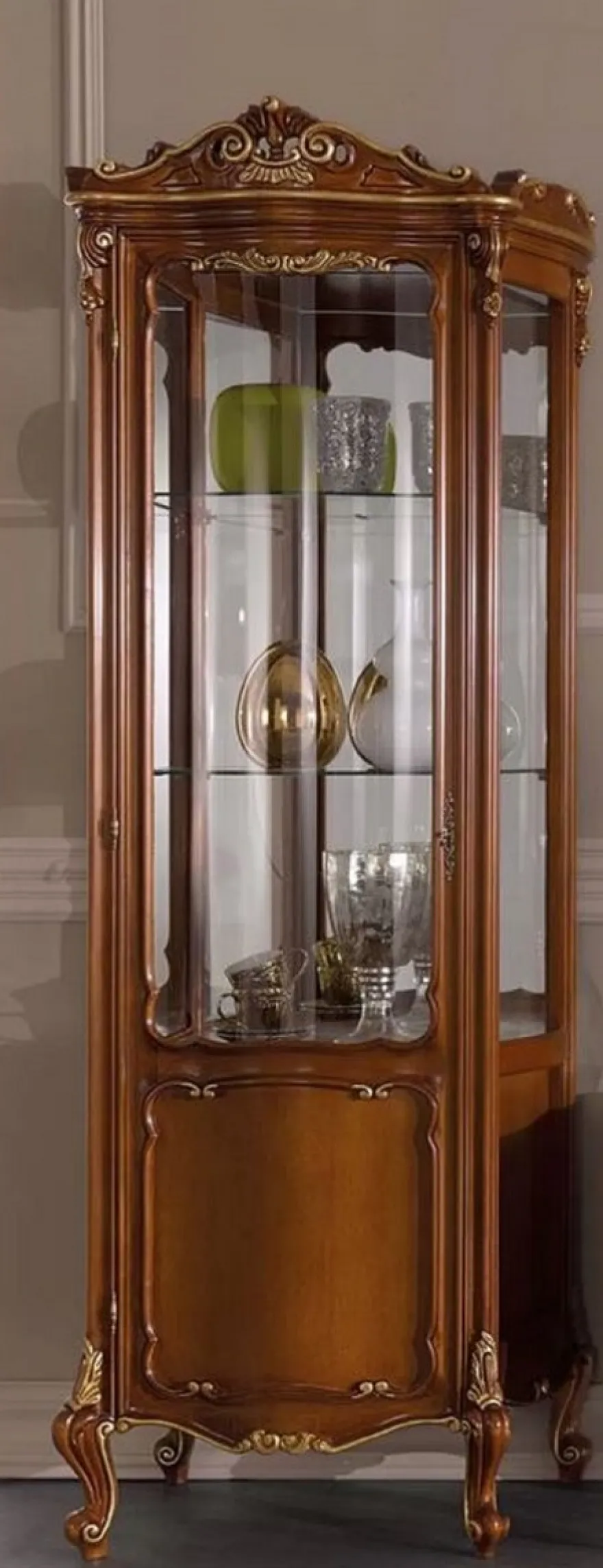 Casa Padrino Luxus Barock Vitrine Braun / Gold - Handgefertigter Vitrinenschrank mit Tür - Prunkvolle Barock Möbel - Luxus Qualität - Made in Italy