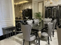 Casa Padrino Luxus Barock Vitrine Schwarz / Silber - Prunkvoller Massivholz Vitrinenschrank mit 2 Glastüren - Handgefertigte Barock Möbel - Edel & Prunkvoll