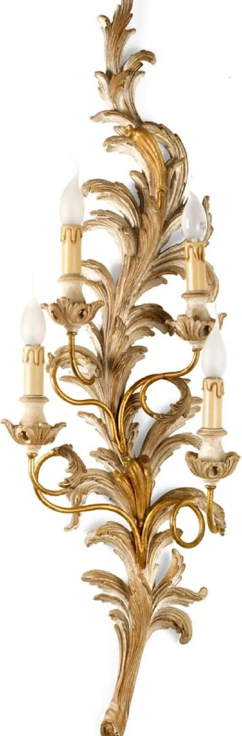 Casa Padrino Luxus Barock Wandleuchte Elfenbein / Antik Gold H. 106 cm - Made in Italy