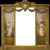 Casa Padrino Luxus Barock Wandspiegel Gold 152,5 cm x 146,4 cm - Goldener Spiegel mit Blumen Ornamenten - Rechts und Links mit Barock Gemälden Spiegel