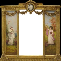 Casa Padrino Luxus Barock Wandspiegel Gold 152,5 cm x 146,4 cm - Goldener Spiegel mit Blumen Ornamenten - Rechts und Links mit Barock Gemälden Spiegel