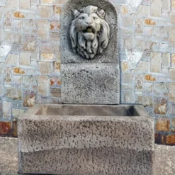 Casa Padrino Luxus Barock Wandbrunnen Löwe Grau 64 x H. 91 cm - Made in Italy