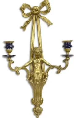 Casa Padrino Luxus Barock Wand Kerzenhalter Gold / Blau 30,2 x H. 54,6 cm - Prunkvoller Bronze Kerzenhalter im Barockstil - Barock Deko Accessoires - Barock Möbel - Barock Interior