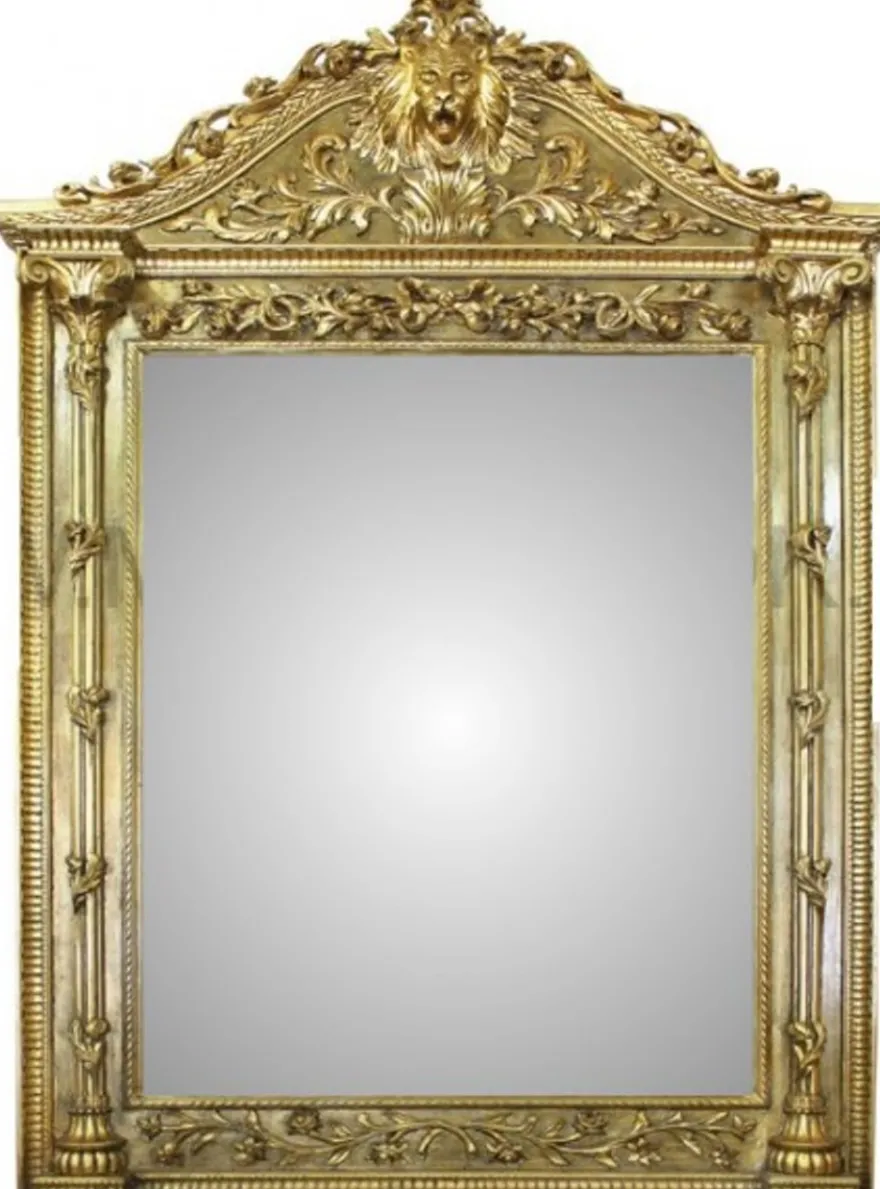 Casa Padrino Luxus Barock Wandspiegel Löwenkopf Gold 260 x 160 cm - Massiver Wandspiegel im Antik Stil