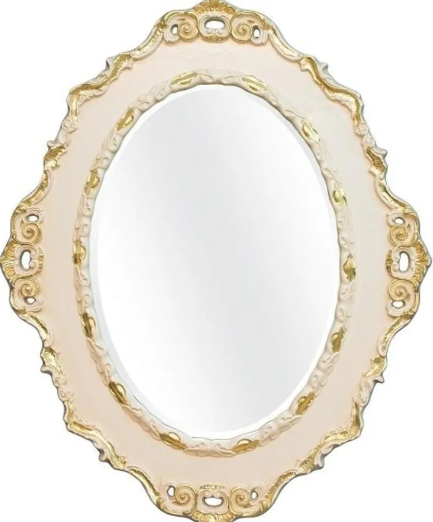 Casa Padrino Luxus Barock Wandspiegel Creme / Gold 84 x 4 x H. 104 cm - Ovaler Antik Stil Spiegel - Edel & Prunkvoll