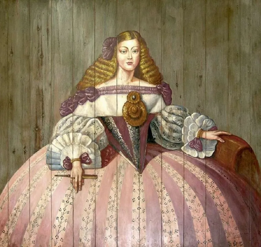 Casa Padrino Luxus Barock Wandgemälde Lady Mehrfarbig 198 x H. 200 cm - Handgemaltes Holz Gemälde - Barock Wand Dekoration - Edel & Prunkvoll
