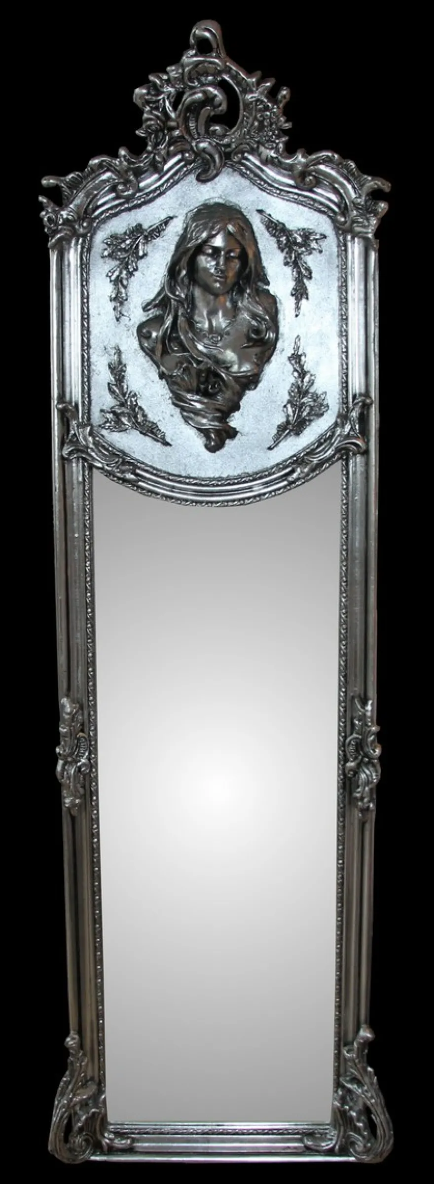 Casa Padrino Luxus Barock Wandspiegel Madonna Silber 175 x 55 cm - Massiv und Schwerer Antik Stil Spiegel