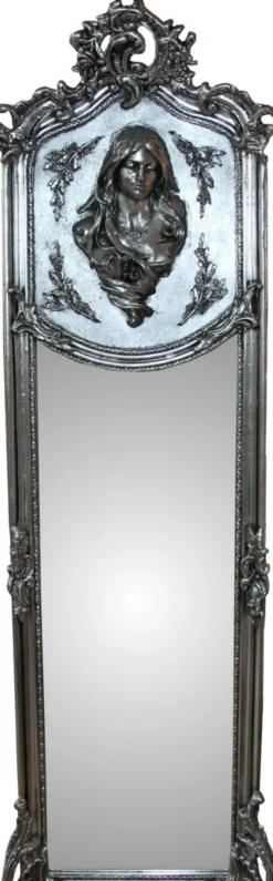 Casa Padrino Luxus Barock Wandspiegel Madonna Silber 175 x 55 cm - Massiv und Schwerer Antik Stil Spiegel