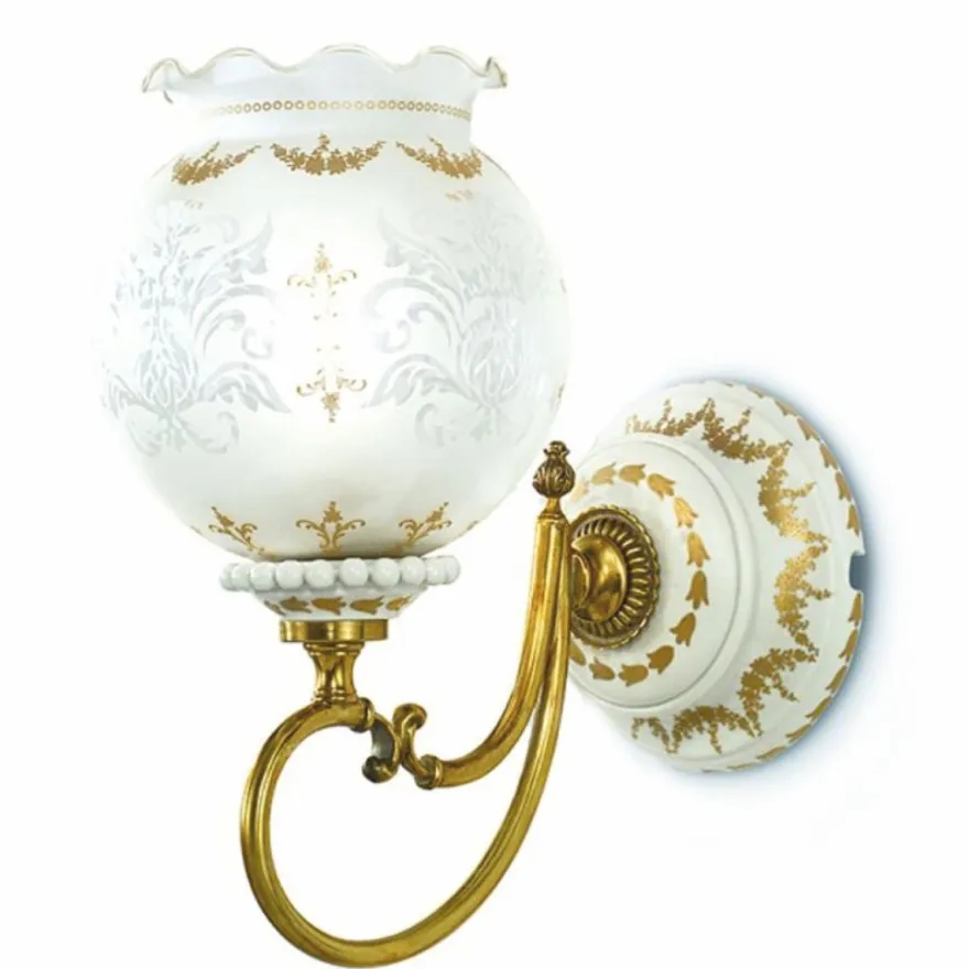 Casa Padrino Luxus Barock Wandleuchte Weiß / Gold / Messing H. 32 cm - Made in Italy