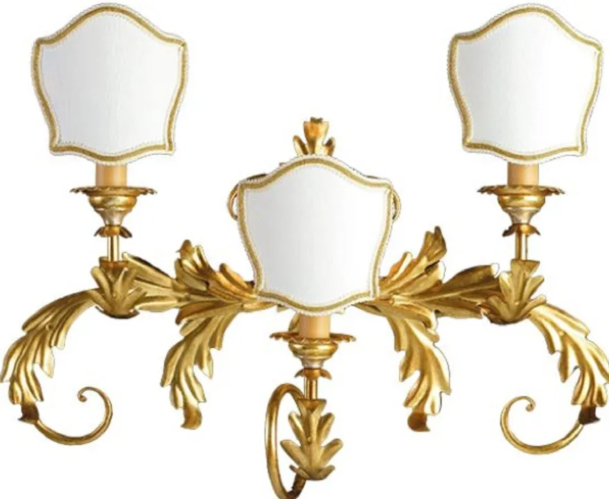 Casa Padrino Luxus Barock Wandleuchte Gold / Weiß 55 x 17 x H. 42 cm - Handgefertigte Metall Wandlampe mit Lampenschirmen - Barock Wandleuchten