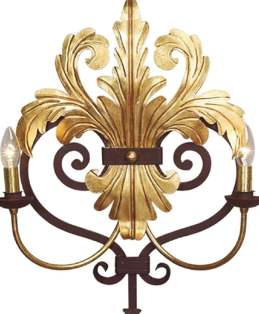 Casa Padrino Luxus Barock Wandleuchte Gold / Rostfarben 45 x 16 x H. 56 cm - Handgefertigte Metall Wandlampe - Barock Wandleuchten