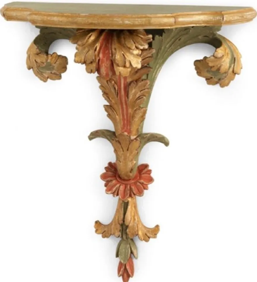 Casa Padrino Luxus Barock Wandkonsole Grün / Rot / Antik Gold - Prunkvolle Massivholz Wanddeko Konsole im Barockstil - Barock Wanddeko - Barock Möbel - Luxus Qualität - Made in Italy