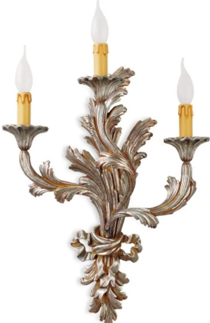 Casa Padrino Luxus Barock Wandleuchte Antik Silber 40 x 20 x H. 58 cm - Prunkvolle Barockstil Wandlampe - Barock Leuchten - Luxus Qualität - Made in Italy