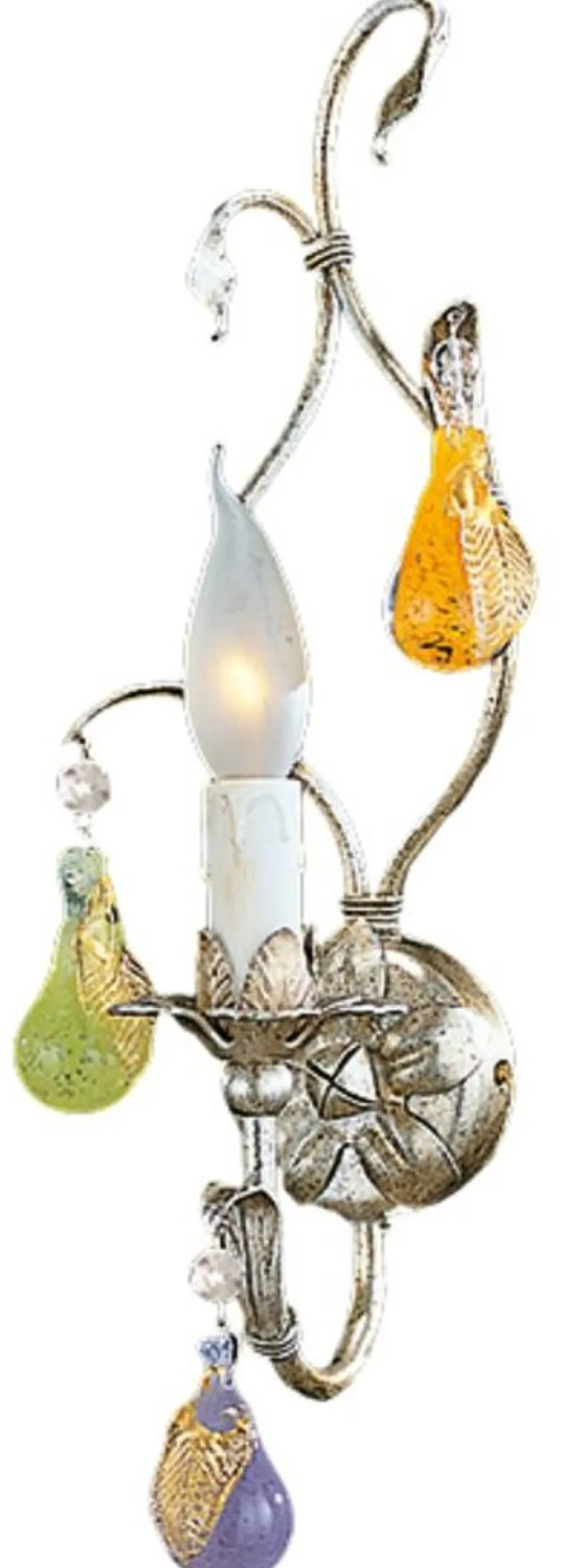 Casa Padrino Luxus Barock Wandleuchte Silber mit Patina / Mehrfarbig 16 x 13 x H. 42 cm - Elegante Barockstil Wandlampe mit edlem Murano Glas - Barock Leuchten - Luxus Qualität - Made in Italy