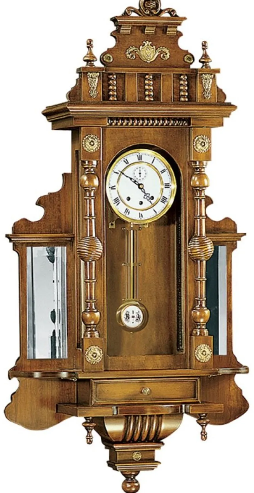 Casa Padrino Luxus Barock Wanduhr Braun / Gold - Prunkvolle Barockstil Uhr - Handgeschnitzte Barock Pendeluhr - Luxus Qualität - Made in Italy