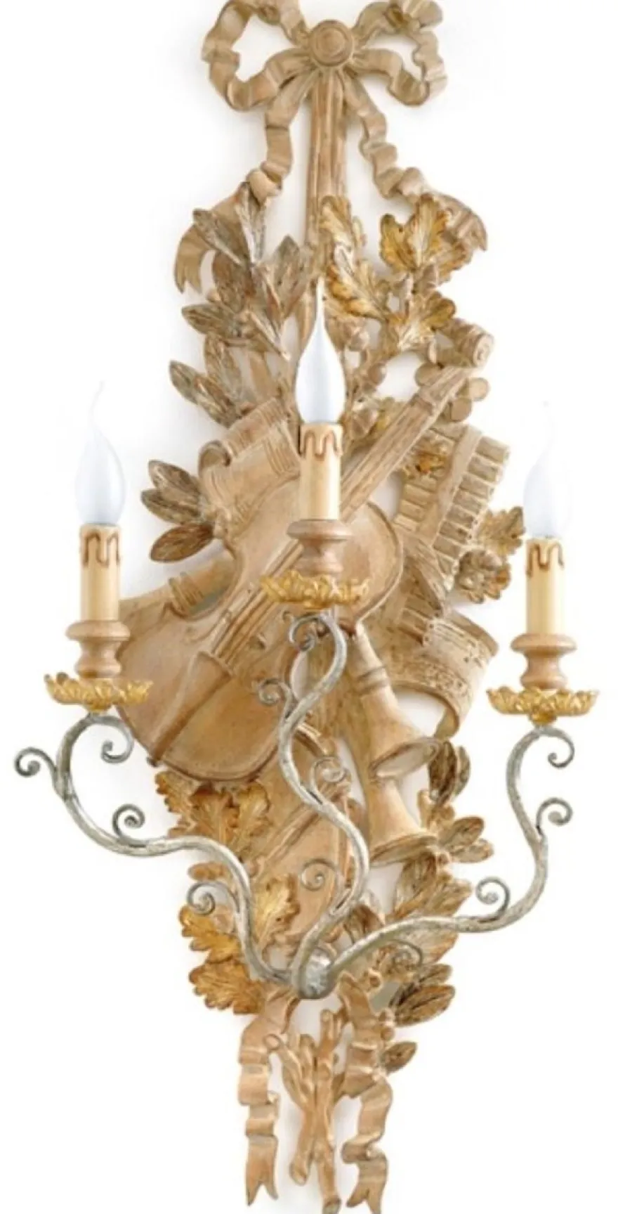Casa Padrino Luxus Barock Wandleuchte Naturfarben / Antik Silber 41 x 19 x H. 95 cm - Prunkvolle Wandlampe im Barockstil - Barock Leuchten - Luxus Qualität - Made in Italy