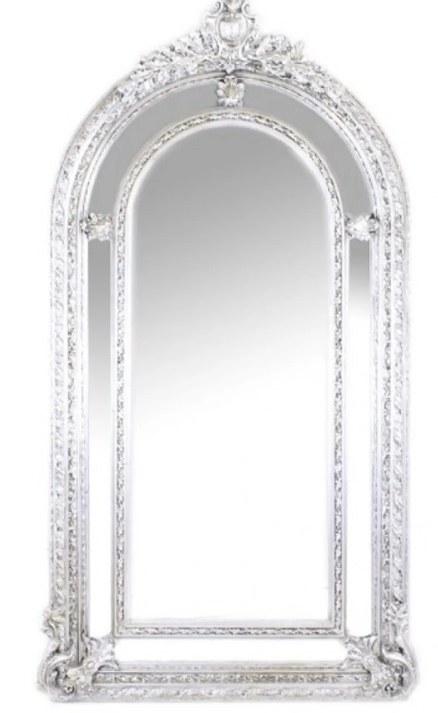 Casa Padrino Luxus Barock Wandspiegel Versailles Silber 210 x 115 cm - Massiver, schwerer Wandspiegel im Barockstil