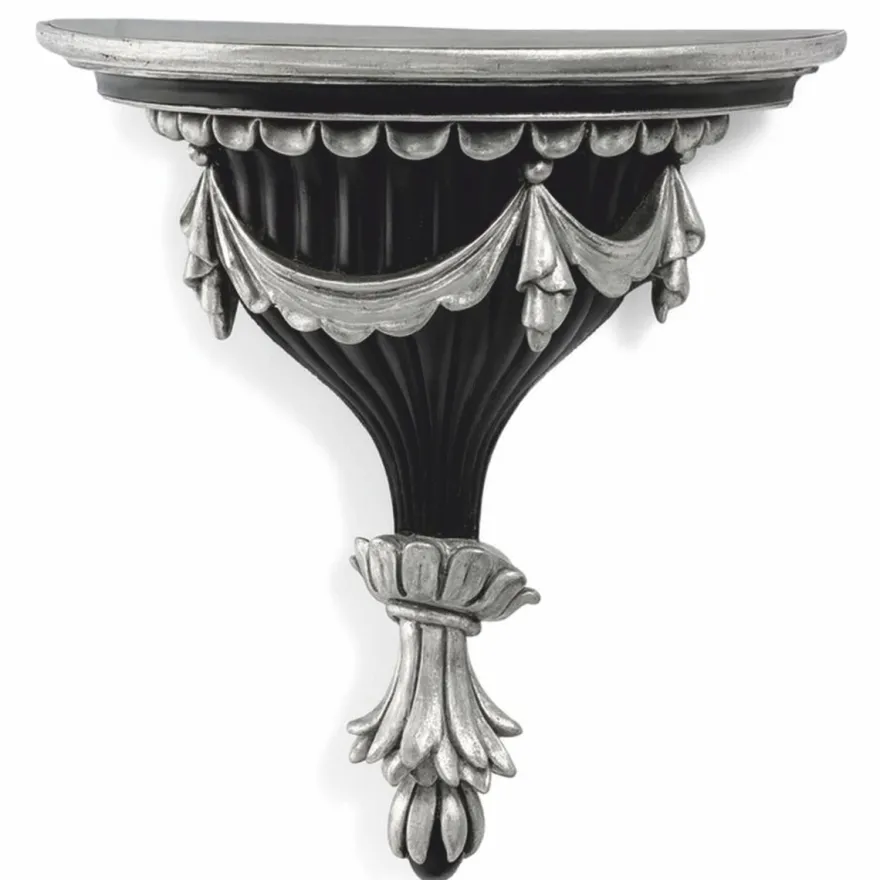 Casa Padrino Luxus Barock Wandkonsole Antik Silber / Schwarz H. 38 cm - Made in Italy