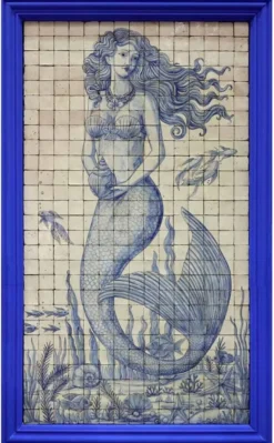 Casa Padrino Luxus Barock Wandgemälde Meerjungfrau Creme / Blau H. 280 cm - Barock Wanddeko