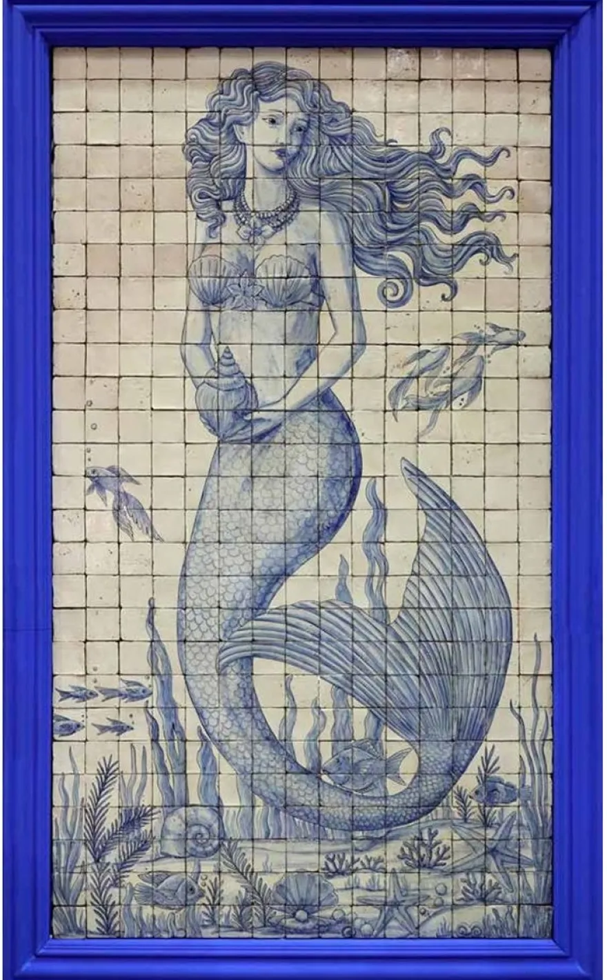 Casa Padrino Luxus Barock Wandgemälde Meerjungfrau Creme / Blau H. 280 cm - Barock Wanddeko