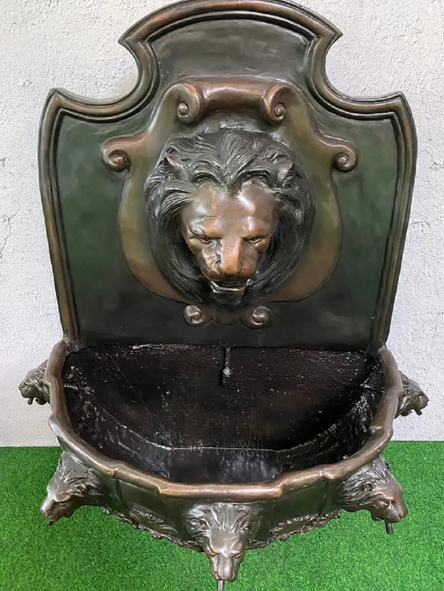 Casa Padrino Luxus Barock Wandbrunnen Löwe 79 x 46 x H. 91 cm - Prunkvoller Bronze Brunnen - Barock Garten & Terrassen Accessoires