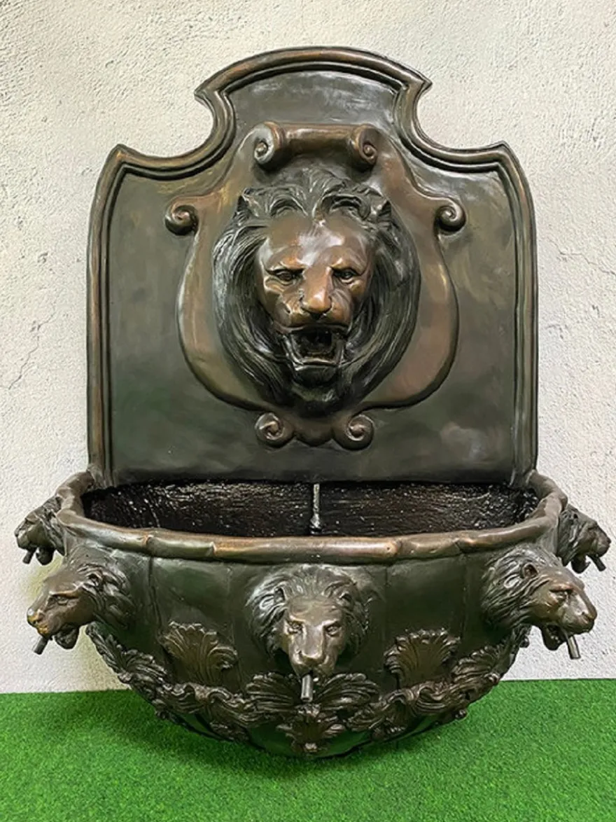 Casa Padrino Luxus Barock Wandbrunnen Löwe 79 x 46 x H. 91 cm - Prunkvoller Bronze Brunnen - Barock Garten & Terrassen Accessoires