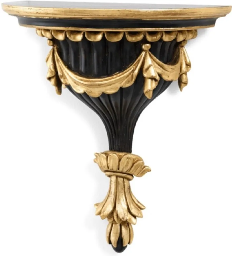 Casa Padrino Luxus Barock Wandkonsole Schwarz / Antik Gold - Prunkvolle Massivholz Wanddeko Konsole im Barockstil - Barock Wanddeko - Barock Möbel - Luxus Qualität - Made in Italy