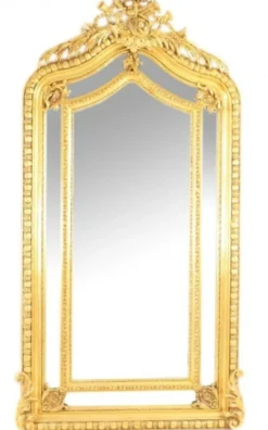 Casa Padrino Luxus Barock Wandspiegel Gold 210 x 115 cm, Massiver Spiegel im prunkvollen Design