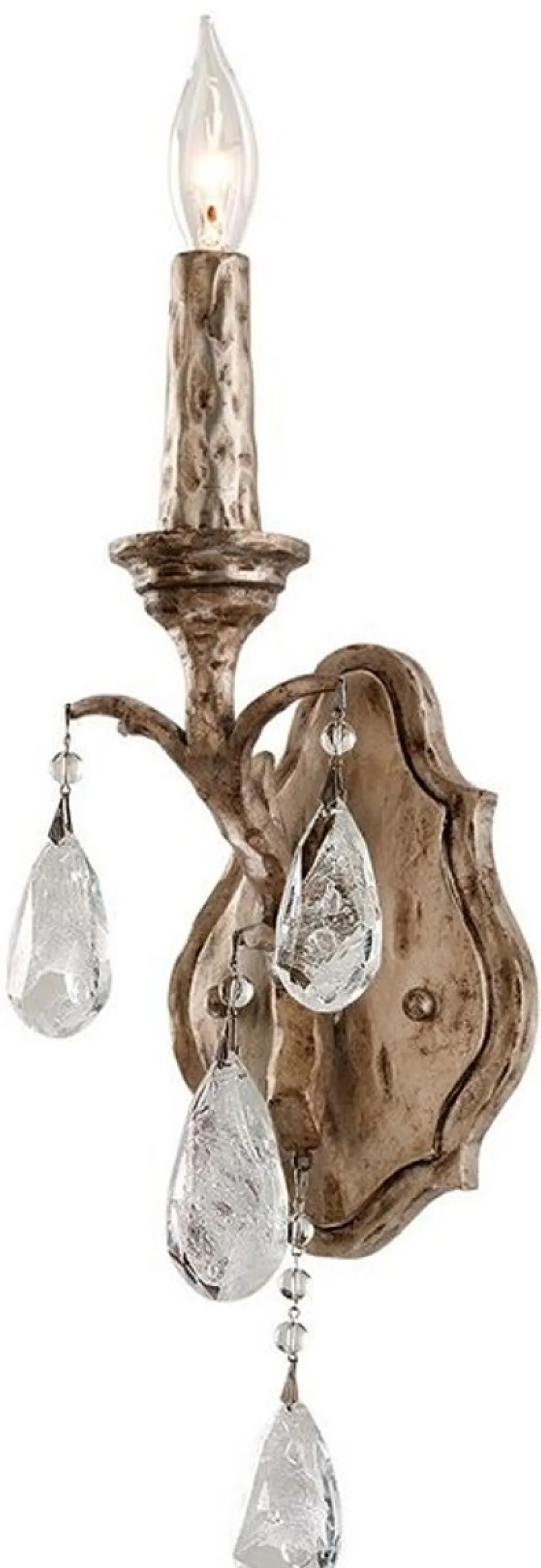 Casa Padrino Luxus Barock Wandleuchte Bronze 12,7 x 10 x H. 41,9 cm - Handgefertigte Schmiedeeisen Wandlampe mit edlen venezianischem Kristallglas Behängen in Tropfenform