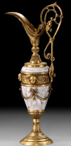 Casa Padrino Luxus Barock Weinkrug Gold / Weißgrau 16 x H. 39 cm - Handgefertigter Bronze Krug - Barock Deko Accessoires - Barock Interior - Barock Möbel - Edel & Prunkvoll