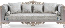 Casa Padrino Luxus Barock Wohnzimmer Set Türkis / Silber / Gold - 2 Sofas & 2 Sessel & 1 Couchtisch - Wohnzimmer Möbel im Barockstil - Edel & Prunkvoll