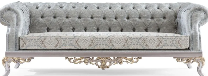 Casa Padrino Luxus Barock Wohnzimmer Set Türkis / Silber / Gold - 2 Sofas & 2 Sessel & 1 Couchtisch - Wohnzimmer Möbel im Barockstil - Edel & Prunkvoll