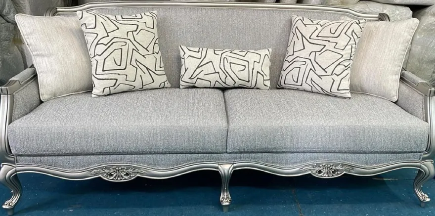 Casa Padrino Luxus Barock Wohnzimmer Sofa Grau / Silber 217 cm - Barock Wohnzimmer Möbel