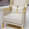 Casa Padrino Luxus Barock Wohnzimmer Sessel Weiß / Gold - Handgefertigter Barockstil Sessel mit elegantem Muster - Barock Wohnzimmer Möbel