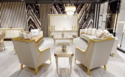 Casa Padrino Luxus Barock Wohnzimmer Sessel Weiß / Gold - Handgefertigter Barockstil Sessel mit elegantem Muster - Barock Wohnzimmer Möbel